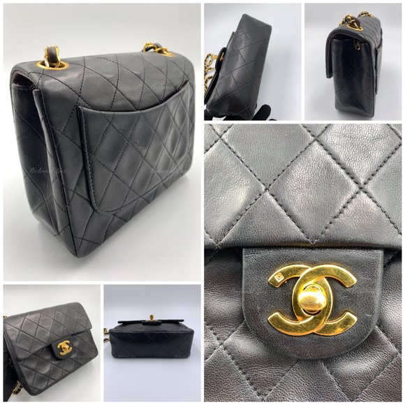 Authentic CHANEL Classic Lambskin Chain Mini Square Flap Bag black in Gold Hardw - Picture 10 of 17